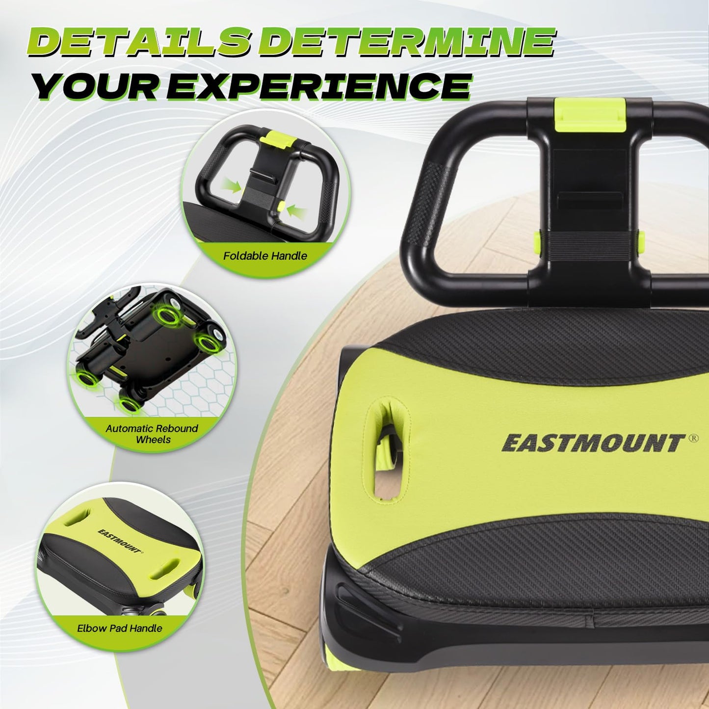 EAST MOUNT Ab Roller Wheel - Ab Roller with Elbow Support for Core Workout Belly Fat Automatic Rebound Abdominal Wheel for Women Men Home Gym Equipment (Green)