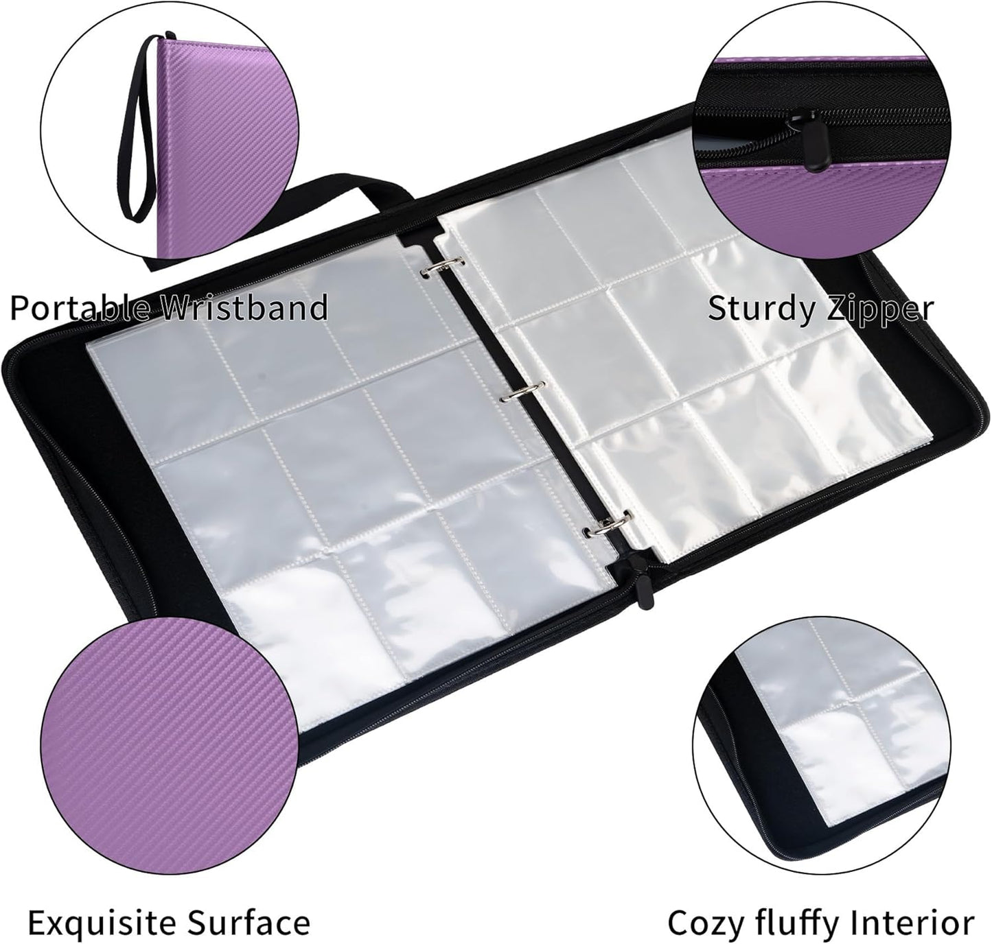 Trading Card Binder - 9 Pocket PU Album with Zipper | Holds 900 Cards for Pokémon, MTG & Sports (Purple)