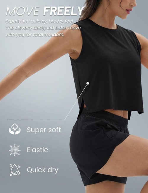 MAGCOMSEN Women's Crop Tank Tops - Sleeveless Workout Gym Top with Side Slits for Comfort and Style