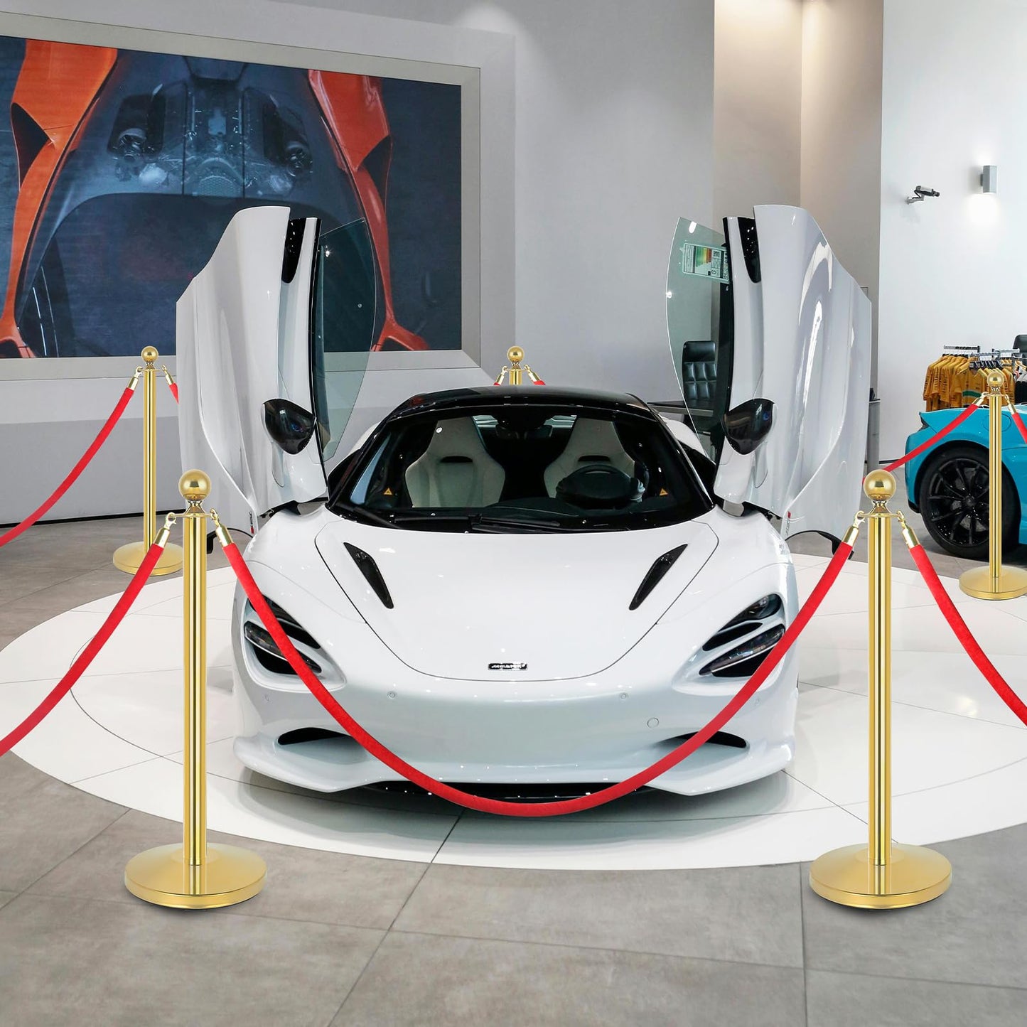 2Pack Stainless Steel Stanchion Posts 9.8ft Red Velvet Rope Suitable for theaters, stadiums and Other venues Easy to Install Gold