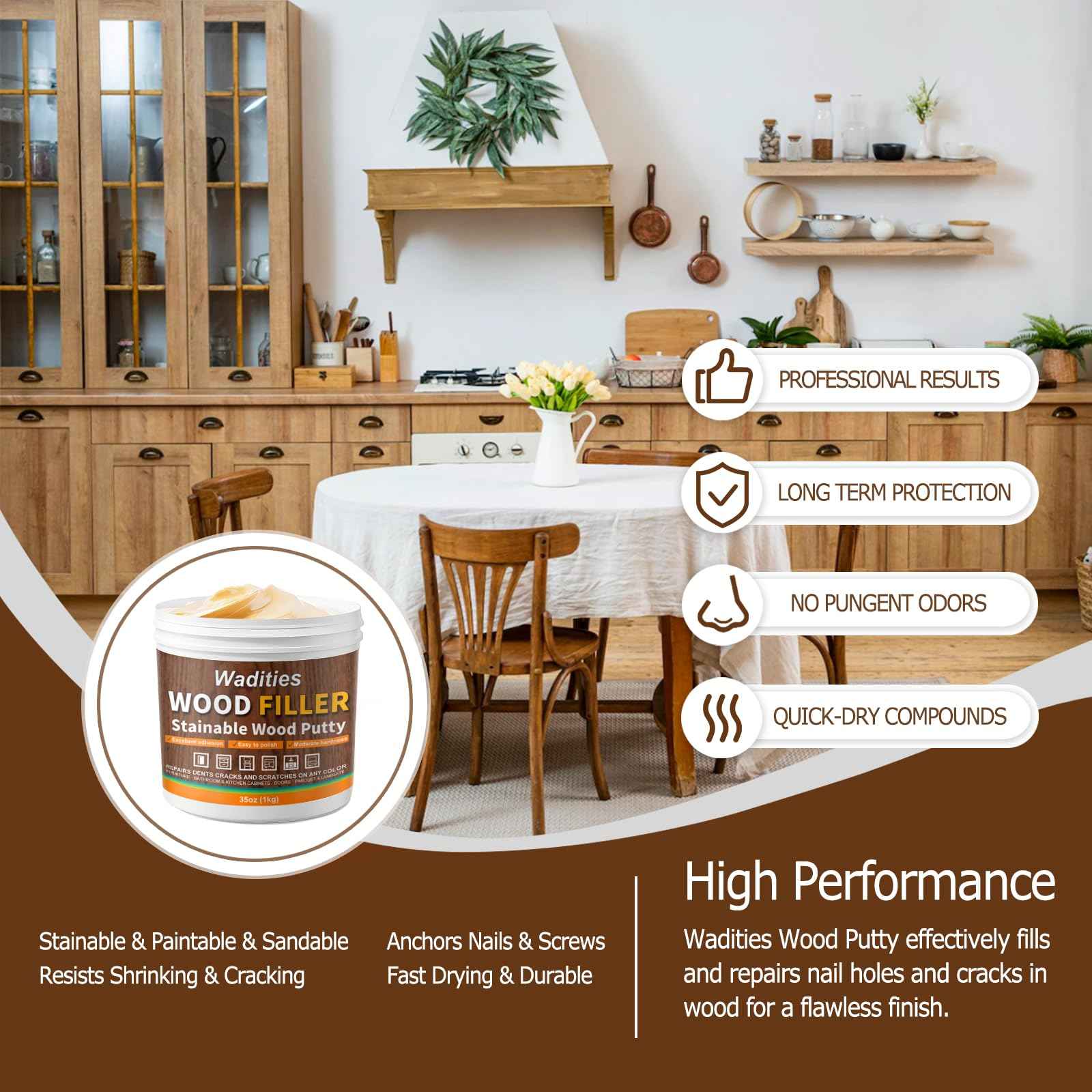 35oz Wood Filler, Natual Wood Putty, Wadities Paintable Stainable Wood Repair Putty, Wood Furniture Repair Kit, Quickly Repair Broken and Defective Wooden Furniture (Natual)