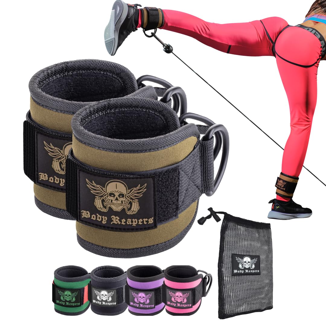 Body Reapers Workout Ankle Straps for Cable Machine Women, Ankle Cuff Cable Attachment, Ankle Clips for Cable Machine, Glute Kick Back Ankle Straps, Glute Workout, Lower Body Exercises - Pair