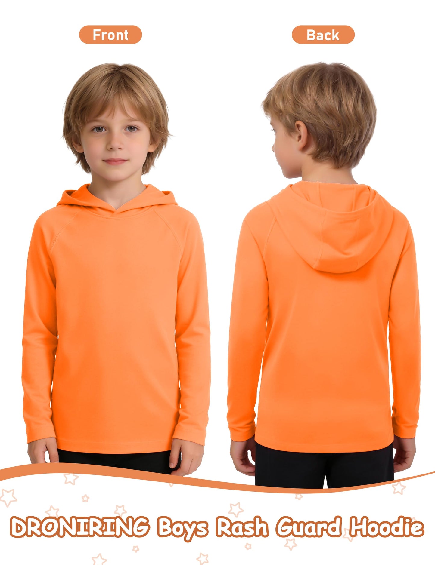 DRONIRING Boys Hooded Long Sleeve Rash Guard Swim Shirt, Youth Kids Girls Toddler UPF 50+ Fishing Shirt, UV Sun Protection Quick Dry Fishing Hiking Water Beach Hoodies