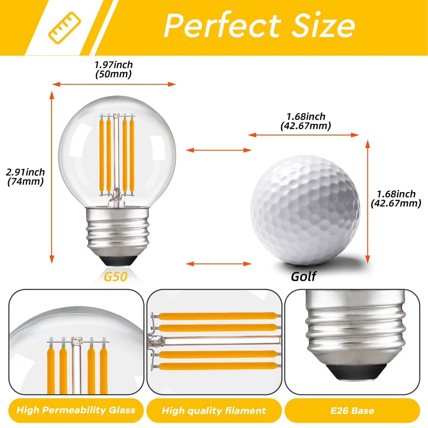 PADMO LUDAZ Dimmable LED G16.5 Light Bulb 40W Equal 4W,Small Round Light Bulbs Globe Short Light Bulbs for Chandelier,Lamp,Bathroom Vanity,Sconce,Warm White 2700K 400LM,Pack of 2