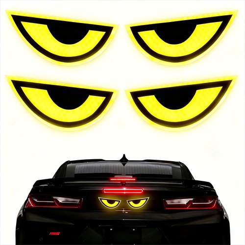 2 Pair Reflective Stickers, Warning Safety Reflective Sticker, Mailbox Reflectors, Motorcycle Decals, Motorcycle Stickers, for Clothing, Helmet, Bike, Car Devil Eye (Yellow)