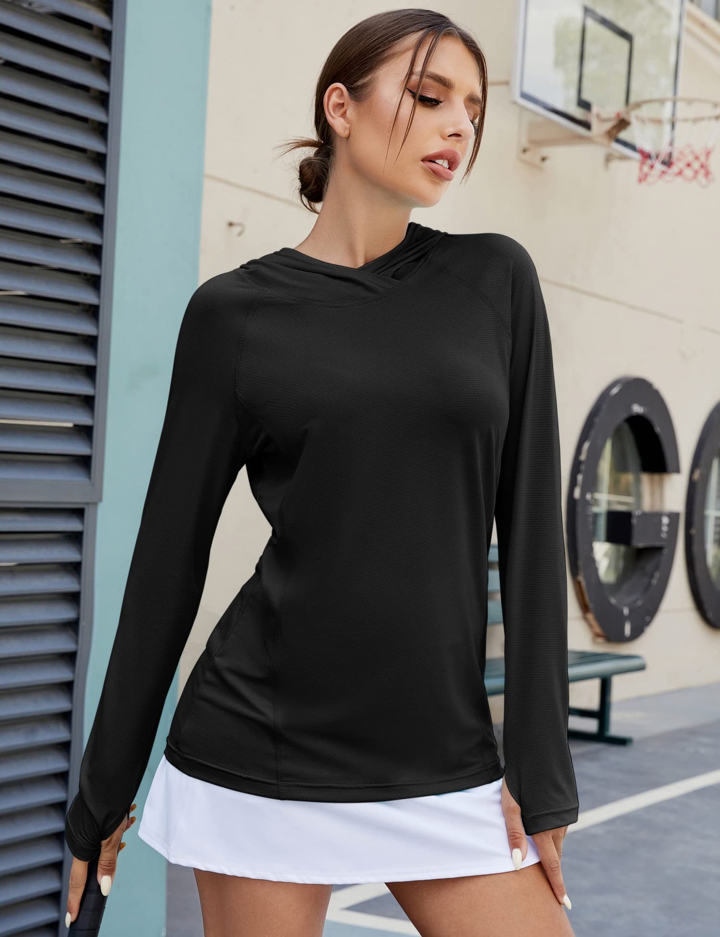 LUYAA Workout Shirts for Women Long Sleeve Yoga Tops Casual Hiking Tee Shirt Athletic Breathable Top Quick Dry Black