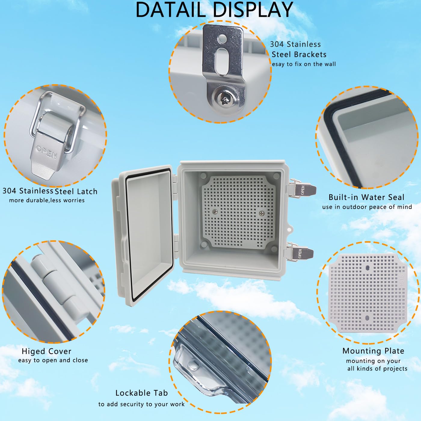 LuSumtly Electrical Box, Outdoor Waterproof Box IP67 Junction Box with Mounting Plate,ABS Plastic Project Box Power Cord Enclosure Grey 5.9" Dx5.9 Wx3.5 H