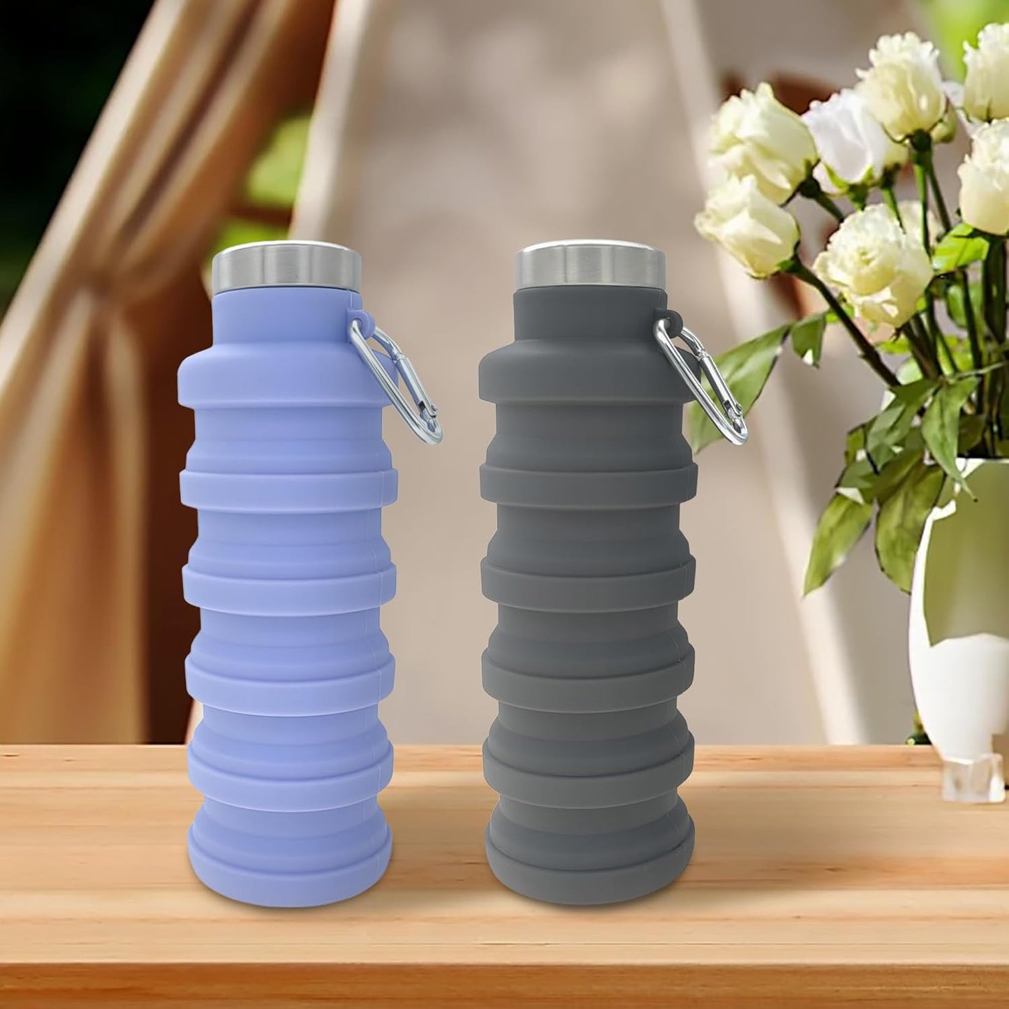 YCT Collapsible Water Bottle - 17oz Portable Silicone Bottle for Travel & Outdoor Activities | Purple & Black