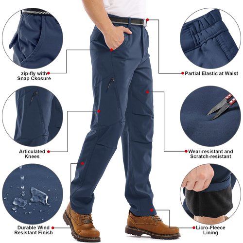 Jessie Kidden Mens Hiking Pants Water Repellent Outdoor Snow Ski Fishing Camping Walking Fleece Lined Insulated Winter Pants (6070 Blue 36)