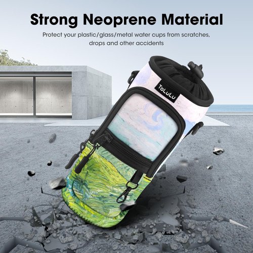 25/32/40oz Water Bottle Carrier Bag With Pocket, Crossbody Insulated Neoprene Adjustable Shoulder Strap Water Bottle Pouch Case, Water Bottle Holder Sling Sleeve for Walking Hiking, 40oz Green Theme