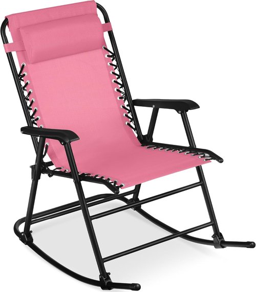 Best Choice Products Zero Gravity Rocking Chair - Folding Reclining Patio Lounge with Adjustable Pillow | Pink