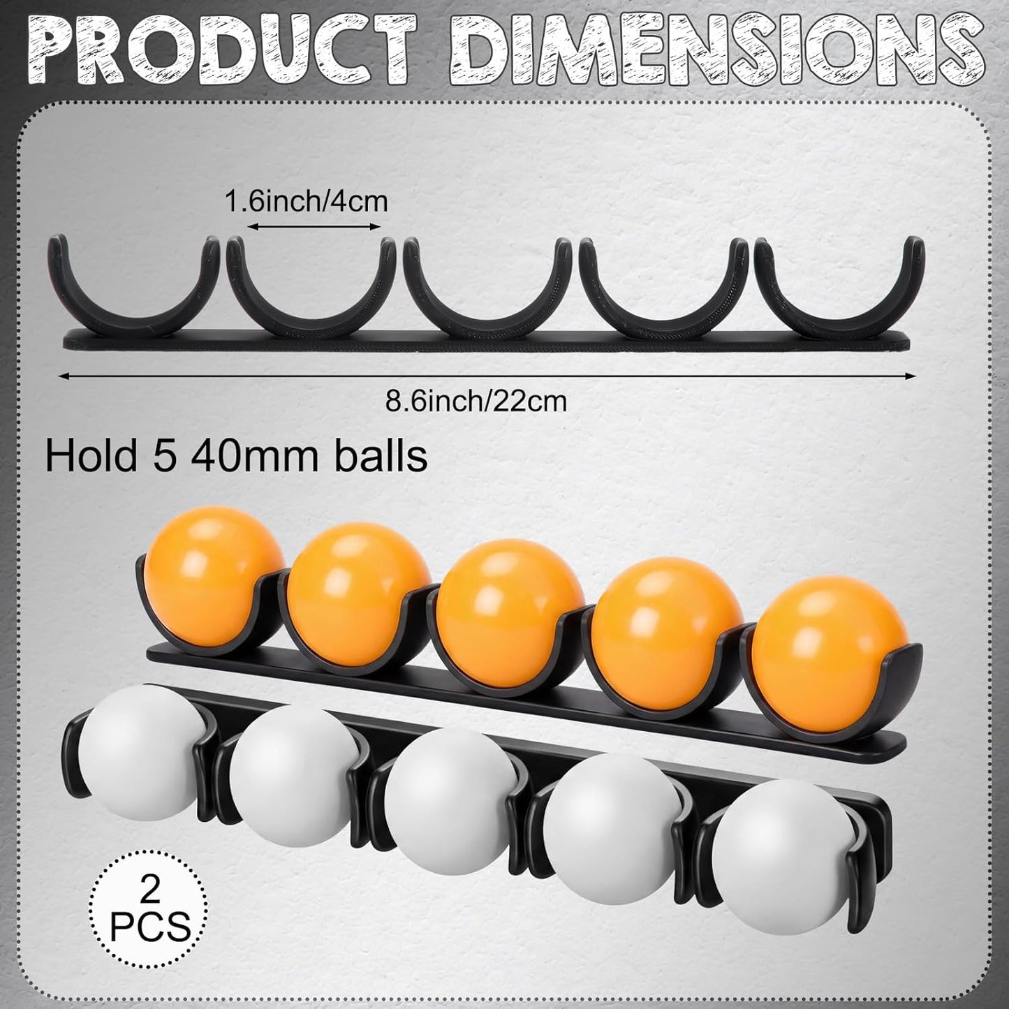 Outus Table Tennis Ball Holder - Self-Adhesive Under-Table Storage Rack for 40mm+ Balls | 2-Pack