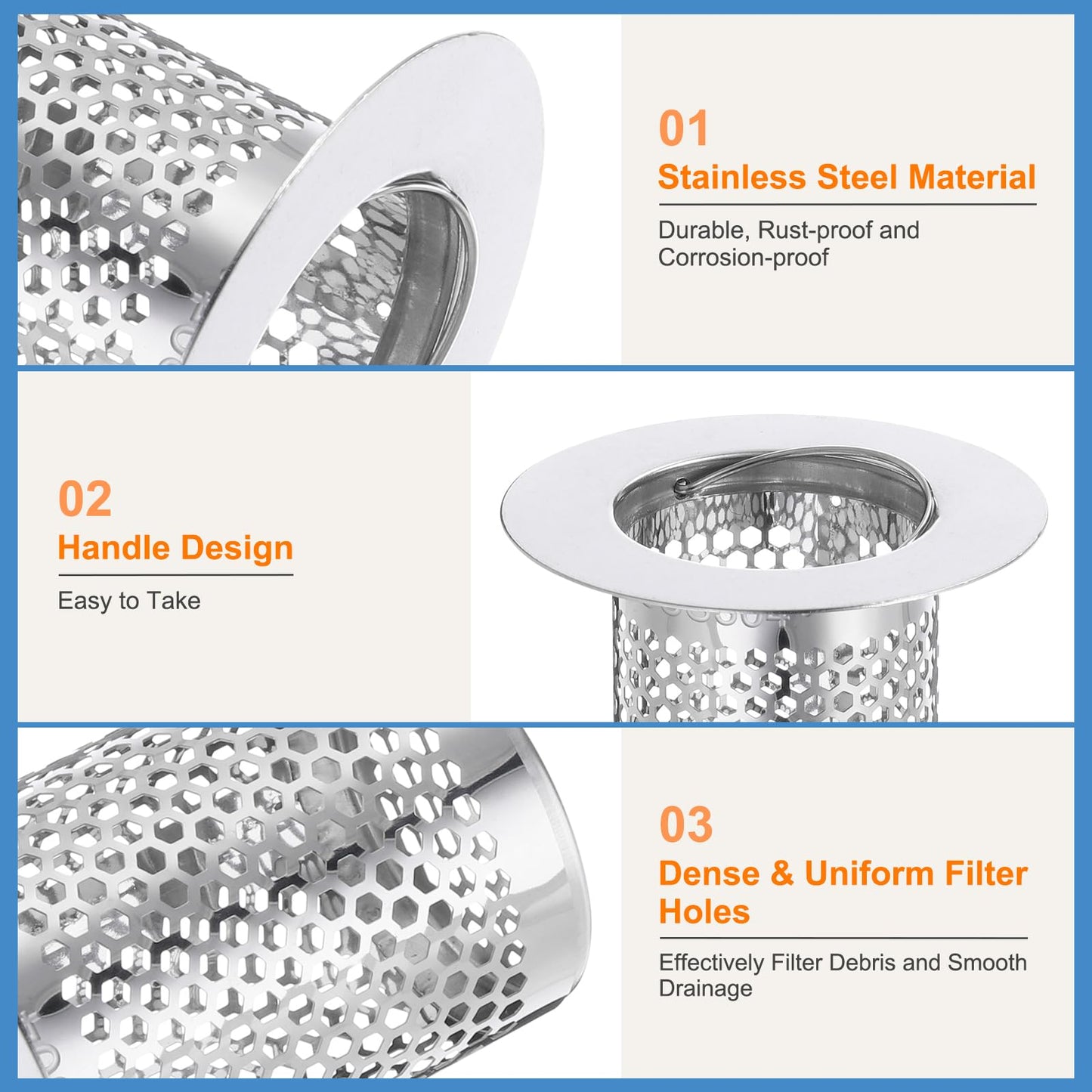 uxcell 2 Pack Shower Drain Strainer, 2" x 2.5" Stainless Steel Floor Drain Strainer Deep Sink Hair Catcher for Kitchen Bathroom Balcony Floor Drain, Fit Hole Size from 1.57" to 2.56"