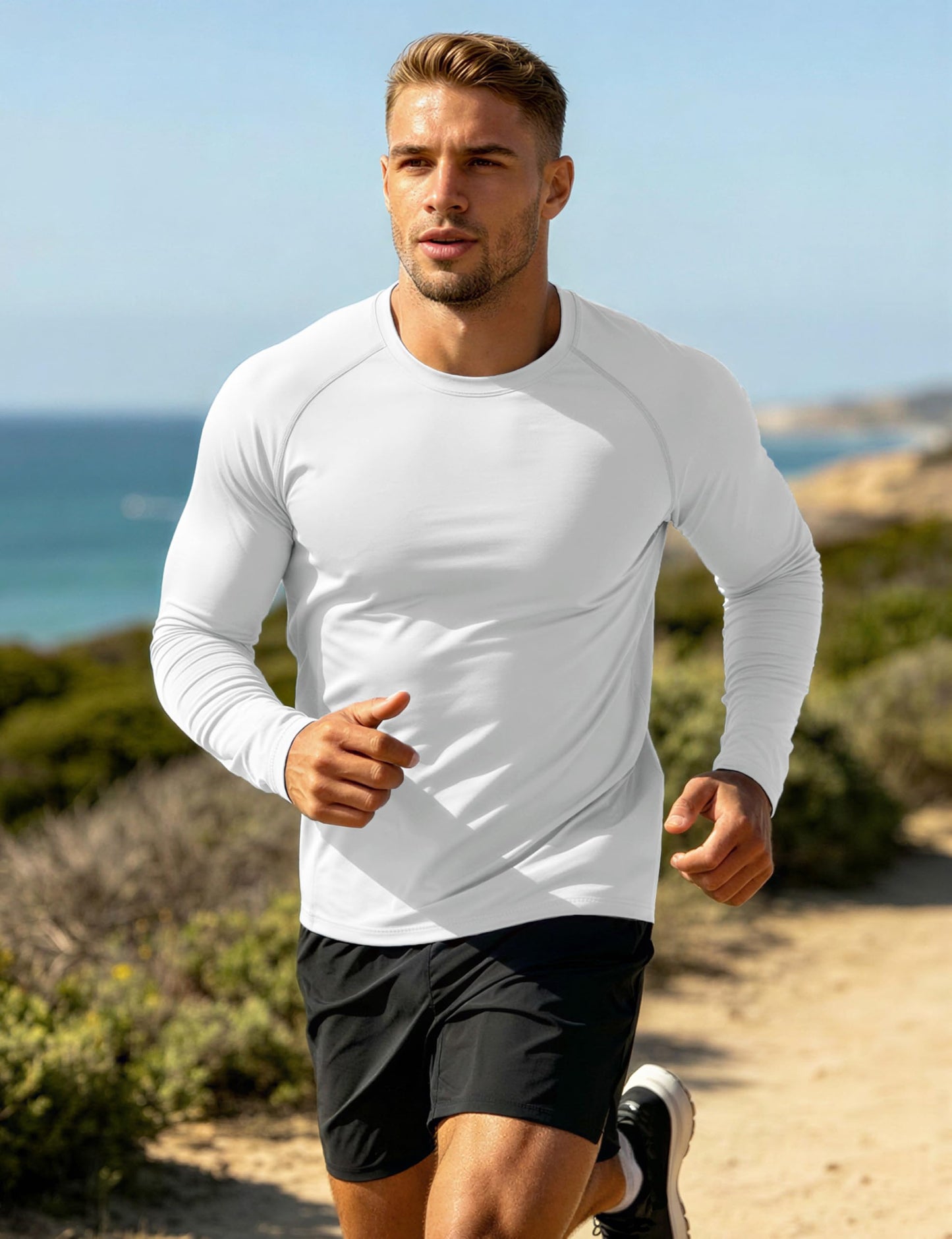 MAGCOMSEN Men's Sun Protection Shirts UPF 50+ UV SPF Long Sleeve Dry Fit Shirt Workout Athletic Fishing Running Rash Guard White L