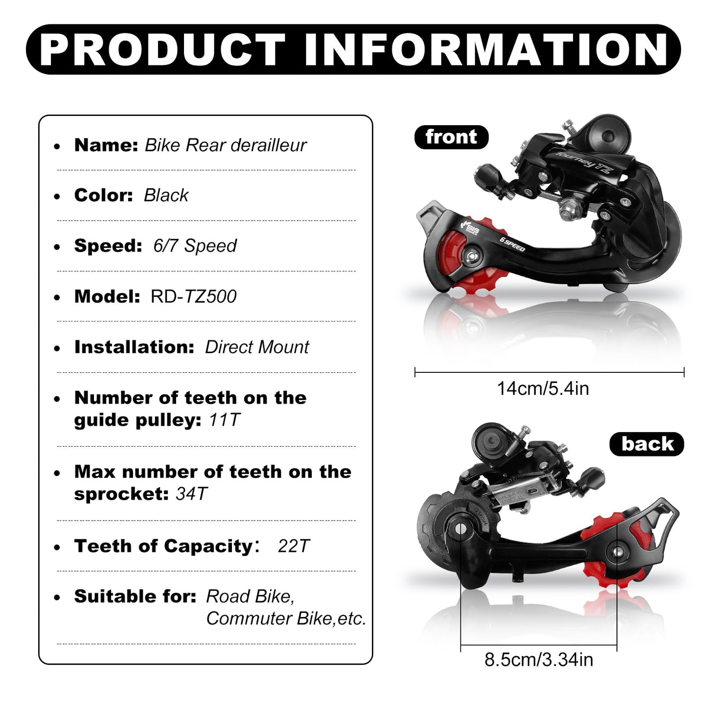 Bike Rear Derailleur RD-TZ500 6/7 Speed Derailleur Direct Mount Derailleur for Mountain Bike Road Bike
