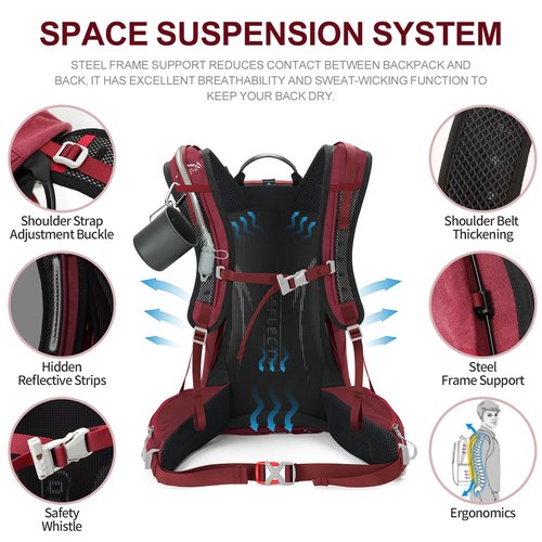 IX INOXTO Hiking Backpack, 26L/40L Waterproof Hiking Daypack with 3L Water Bladder and Rain Cover, Lightweight Travel Camping Backpack for Men Women (Red)