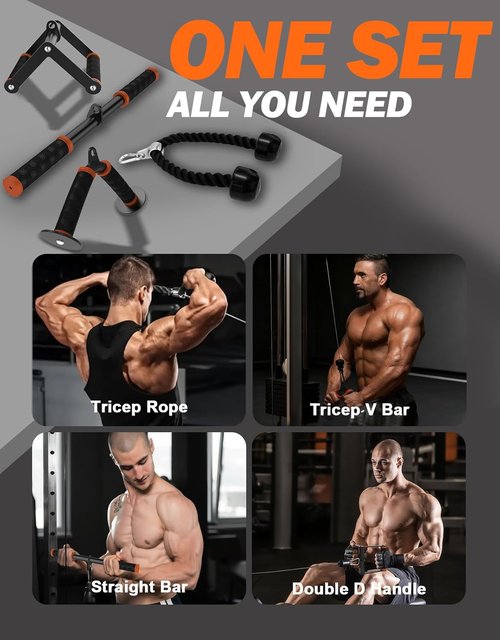 Fitarc Cable Machine Attachment Set - Lat Pulldown & Workout Accessories with Non-Slip Grips | Orange