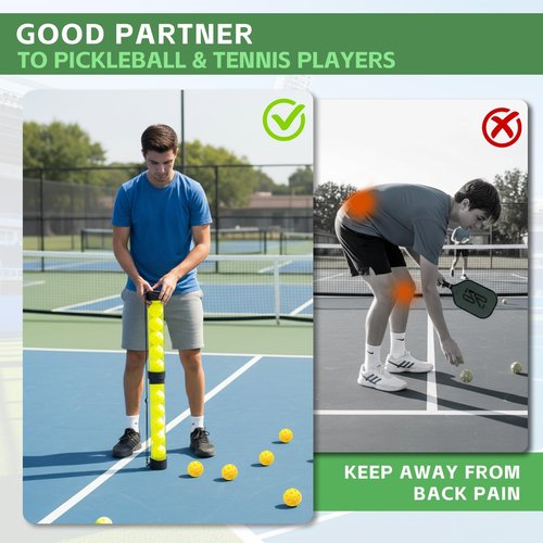 NEESEEYEE Pickleball & Tennis Ball Picker – Portable Ball Retriever Holds Up to 14 Balls with Adjustable Shoulder Strap, Easy to Use, Lightweight Outdoor & Practice Accessory, Yellow