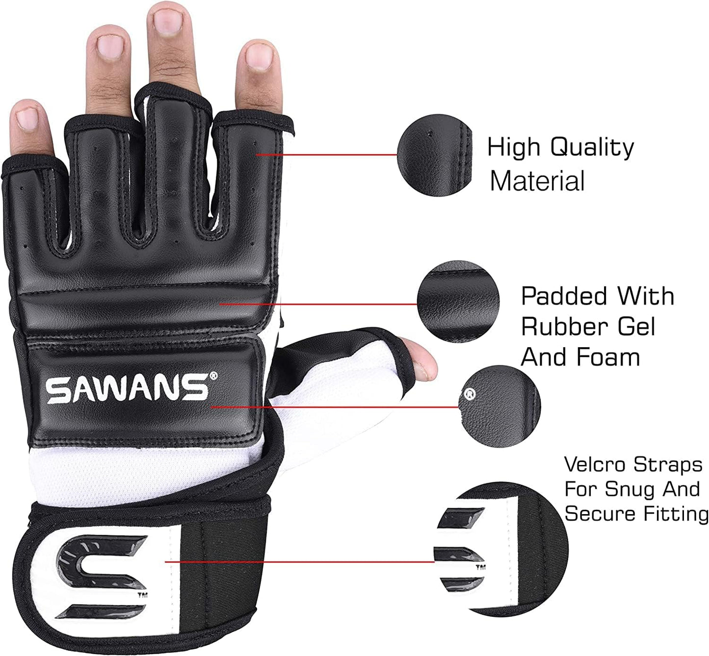 SAWANS Boxing Gloves - Durable Punch Bag Mitts for MMA, Karate, Taekwondo, and Muay Thai Training