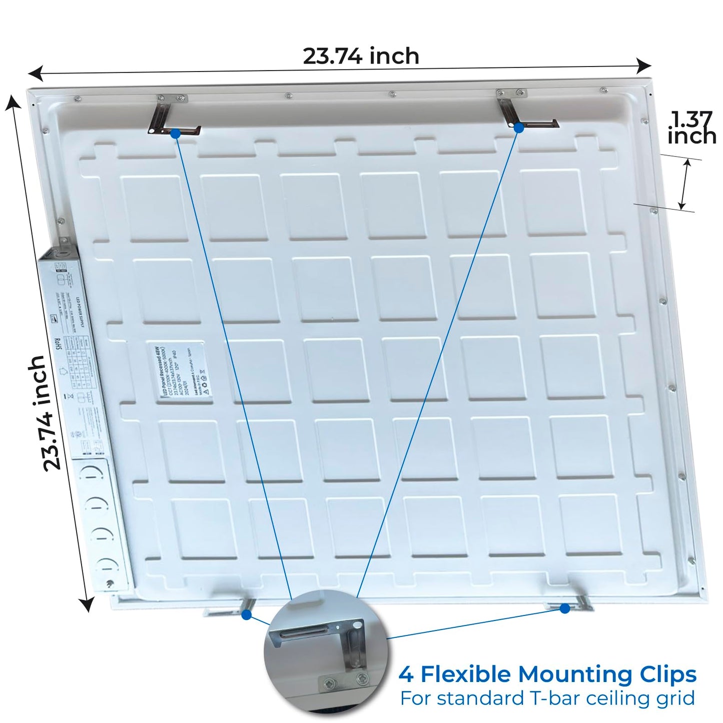 LED ATOMANT 2x2 LED Flat Recessed Panel Light 48W 5000LM, 5 CCT Selectable 3000K/3500K/4000K/4500K/5000K, Power Selectable 30W to 48W, Dimmable with 0-10V Dimmer