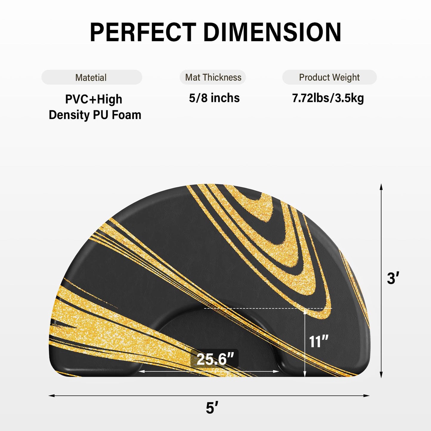 OmySalon 3’x 5’x5/8'' Thick Salon Mats for Hair Stylist Anti Fatigue, Barber Floor Mat with Round Base, Salon Chair Mat Hairdresser Standing, Anti-Slip Easy Cleaning