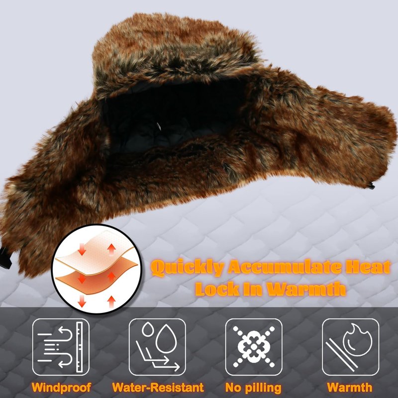 NORTH CLIFF Unisex Winter Trapper Hat Cold Proof Keep Warm Hat with Ear Flaps for Hunting Skiing Trooper Winter Outdoor Activities(Matte Light Brown 59cm)