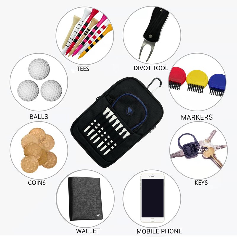 VIVA EAGLE Golf Pouch Bag with Detachable Clip | Multiple Zipper Pockets to Store Balls Tees Accessories Valuables - Navy