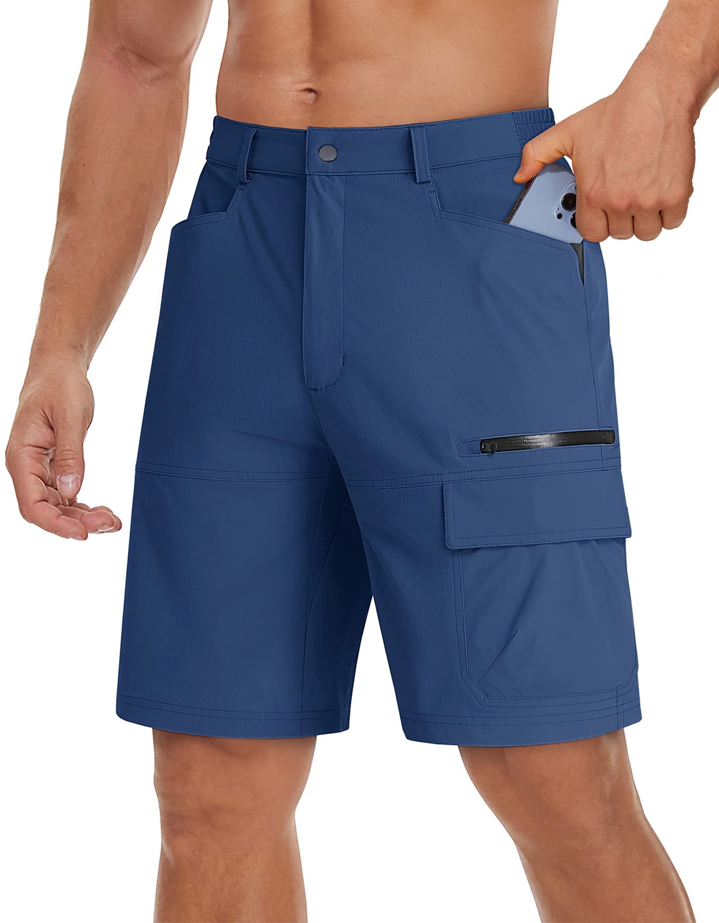 TACVASEN Mens Hiking Cargo Shorts Casual Golf Dress Shorts Hiking Lightweight Quick Dry Breathable Outdoor Summer Fishing Camping Blue 32