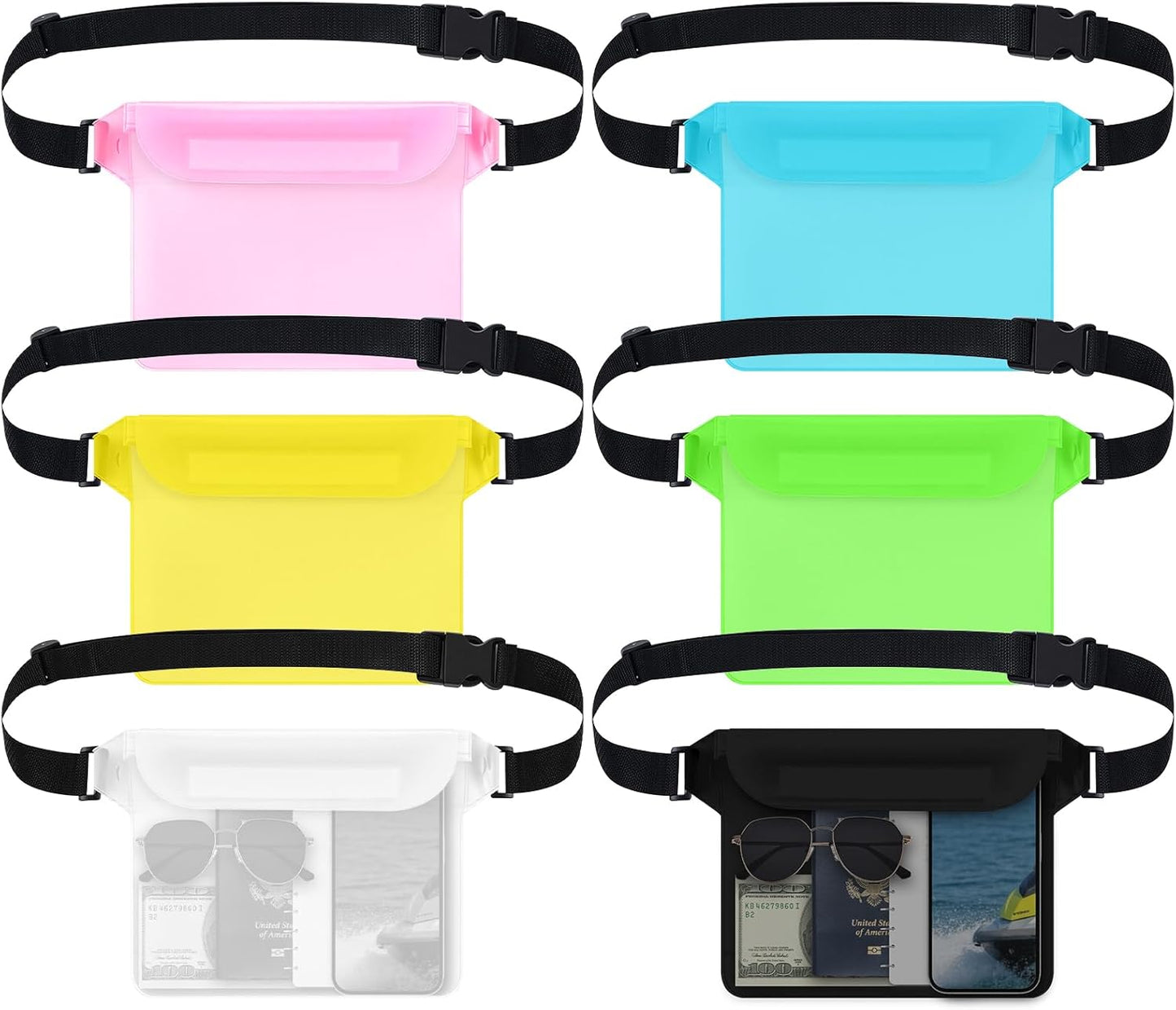 Tallew Waterproof Fanny Pack - 6 Pcs Lightweight Dry Bag with Waist Strap for Beach & Water Activities | Multicolor