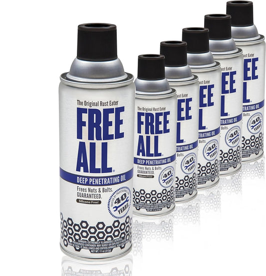 Free All Rust Eater Deep Penetrating Oil, 11 oz Aerosol – Loosens Rusted Bolts, Nuts, Pipe Connections & Locks – Industrial-Grade Rust Remover, Silicone-Free, Safe on Paint & Plastic Surfaces, 6-Pack