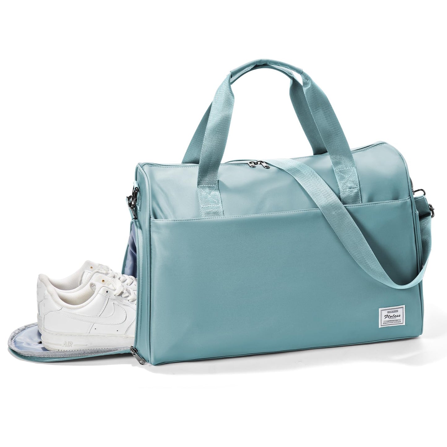 Travel Duffel Bags for Women & Men - Weekender with Shoe & Laptop Compartments - Carry On, Overnight, Gym & Hospital Bag - Light Blue