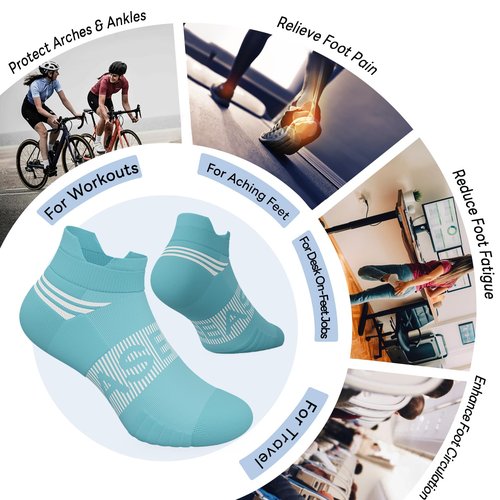 easetoe 6 Pairs Ankle Compression Socks Men Women 15-20mmHg - Cushioned Low Cut Running Arch Support - Moisture Wicking Athletic for Workout, Travel, Nurse, Plantar Fasciitis