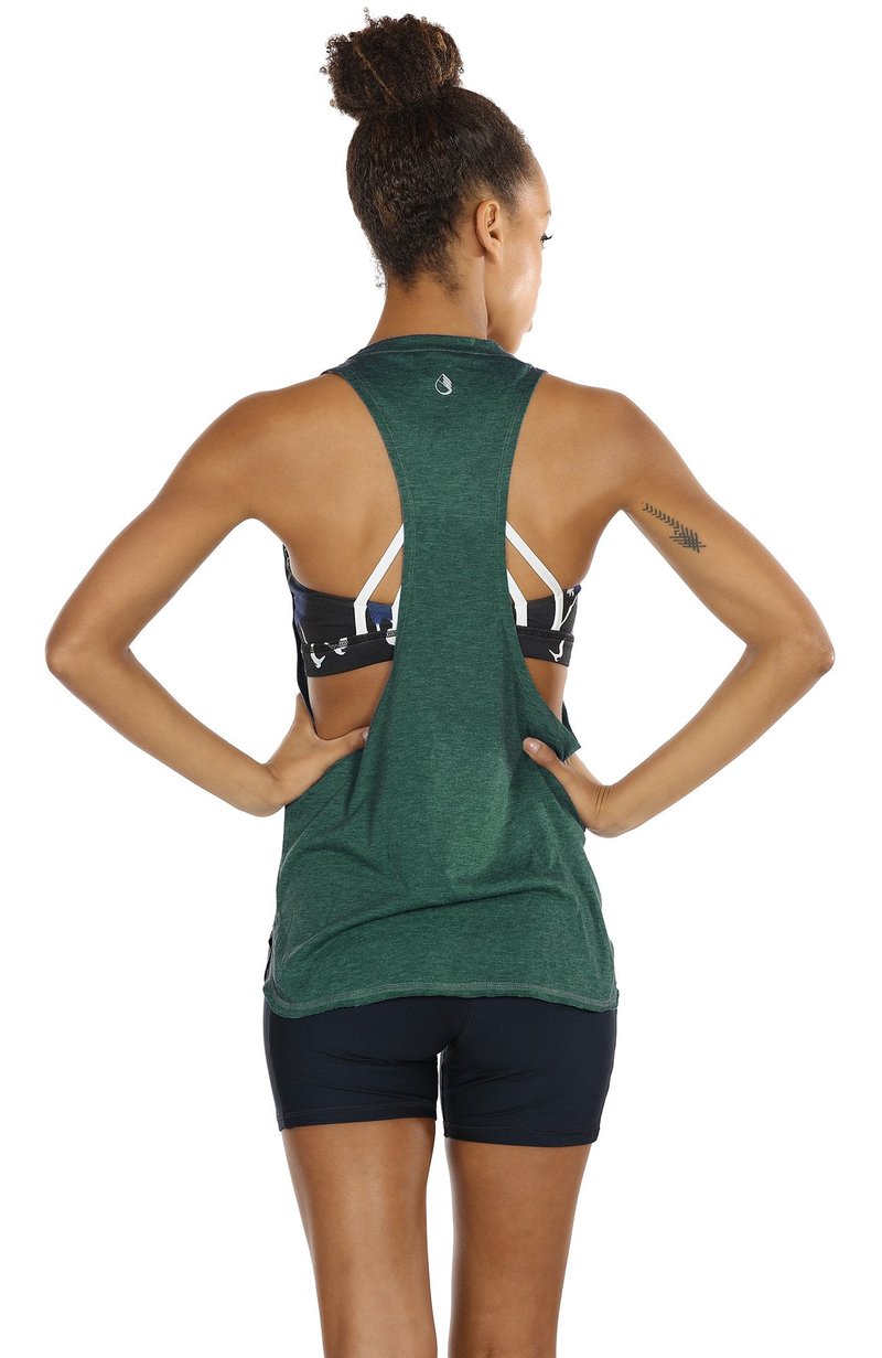 icyzone Workout Tank Tops for Women - Running Muscle Tank Sport Exercise Gym Yoga Tops Athletic Shirts (XS, Army)