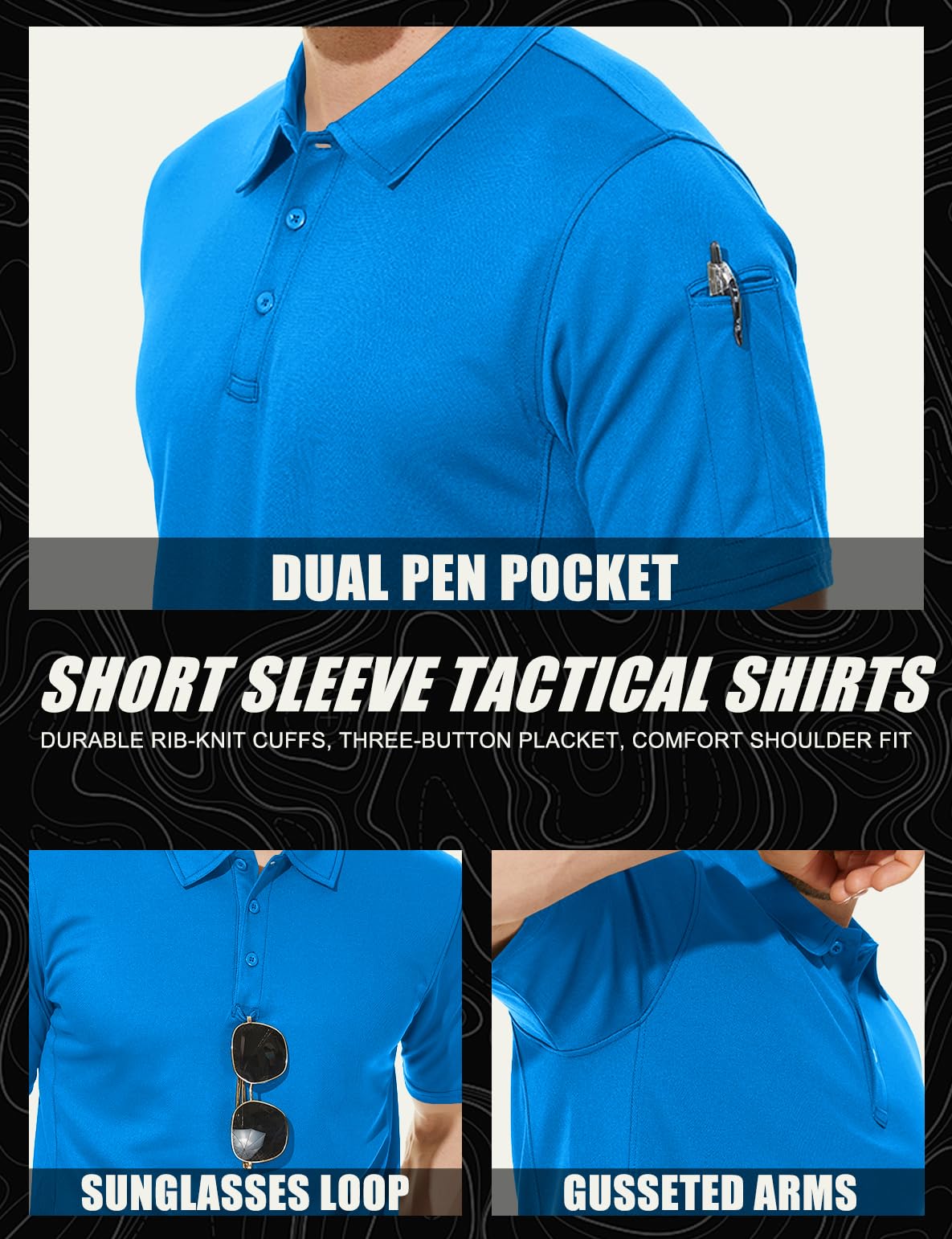 MAGCOMSEN Polo Shirts for Men Golf Shirts Polyester Quick Dry Light Work Shirts Golf Polo Shirts Horizon Blue L