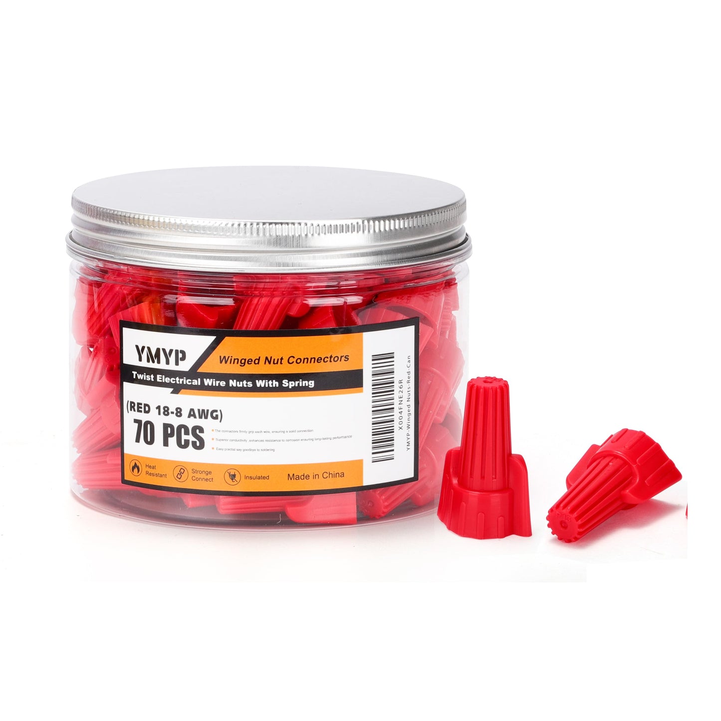 YMYP 70PCS Winged Wire Nut Connector - AWG 18-8 Red - Insulated Insert Twist Electrical Wire Terminal with Spring, Portable Wire Caps for Quick Connection