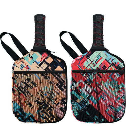 HEYSKAY Pack of 2 Pickleball Paddle Cover Pickleball Racket Sleeve Bag With Handle Strap Pickle-Ball Equipment Protective Paddle Sleeve with Mesh Pocket (Orange check print/Red check print)