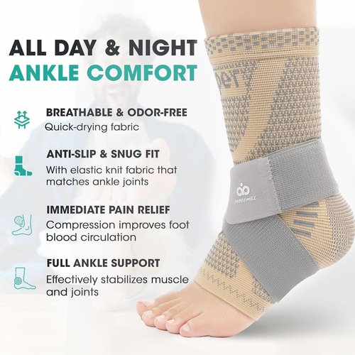 INDEEMAX Ankle Brace - Copper Infused Compression Sleeve for Pain Relief | Silver, Size S