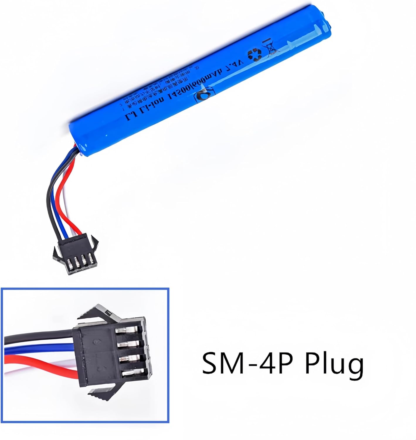7.4V 600mAh Li-ion Battery by [Brand Name] - SM-4P Plug & USB Charger for Airsoft Guns