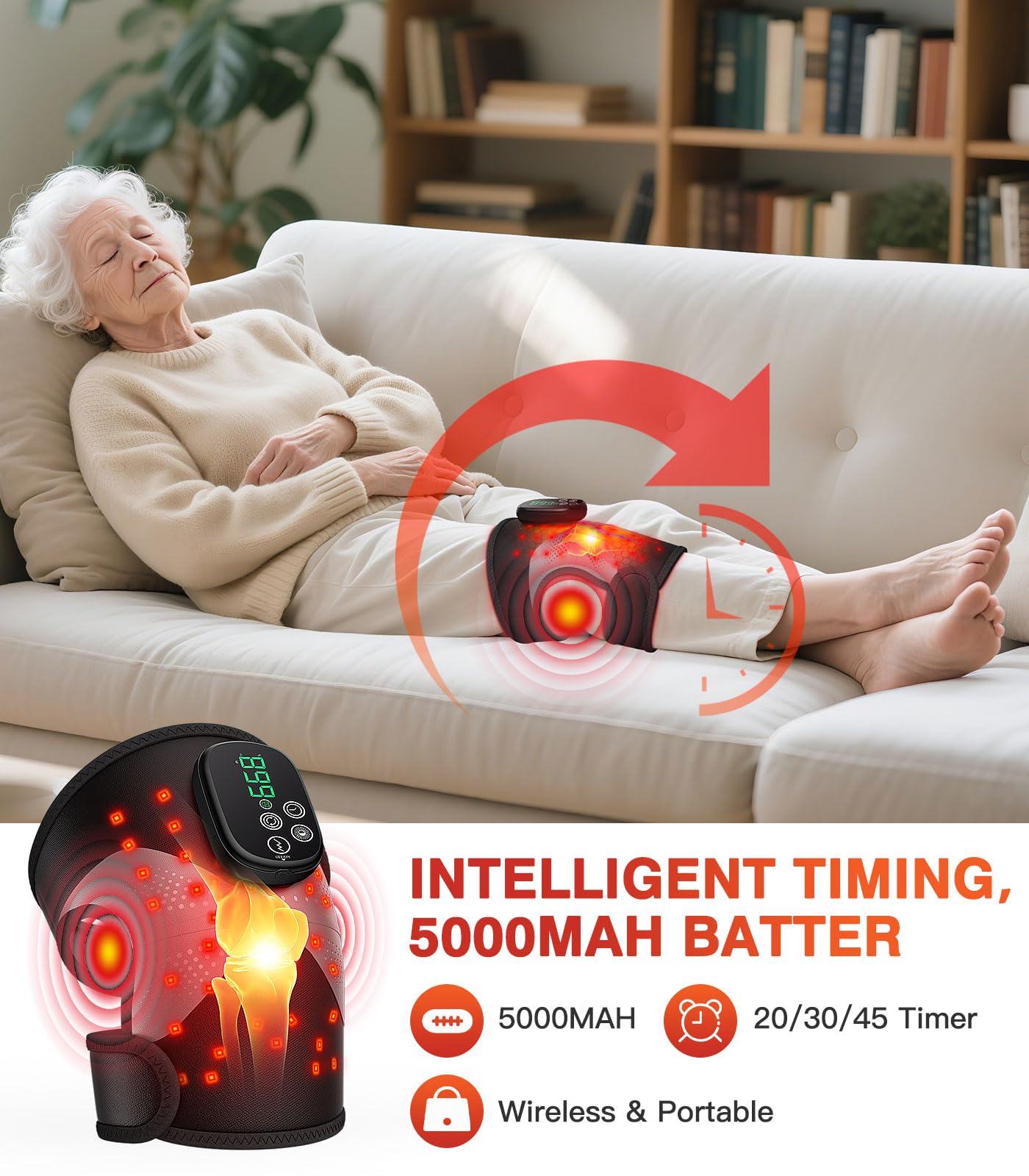 Lanieney Knee Massager with Heat and Red Light Therapy, Knee Brace with Vibration, 5000mah Wireless Cordless,660nm & 850nm Red Light Therapy Adjustable Knee Wrap for Knee/Elbow/Shoulder Pain Relief