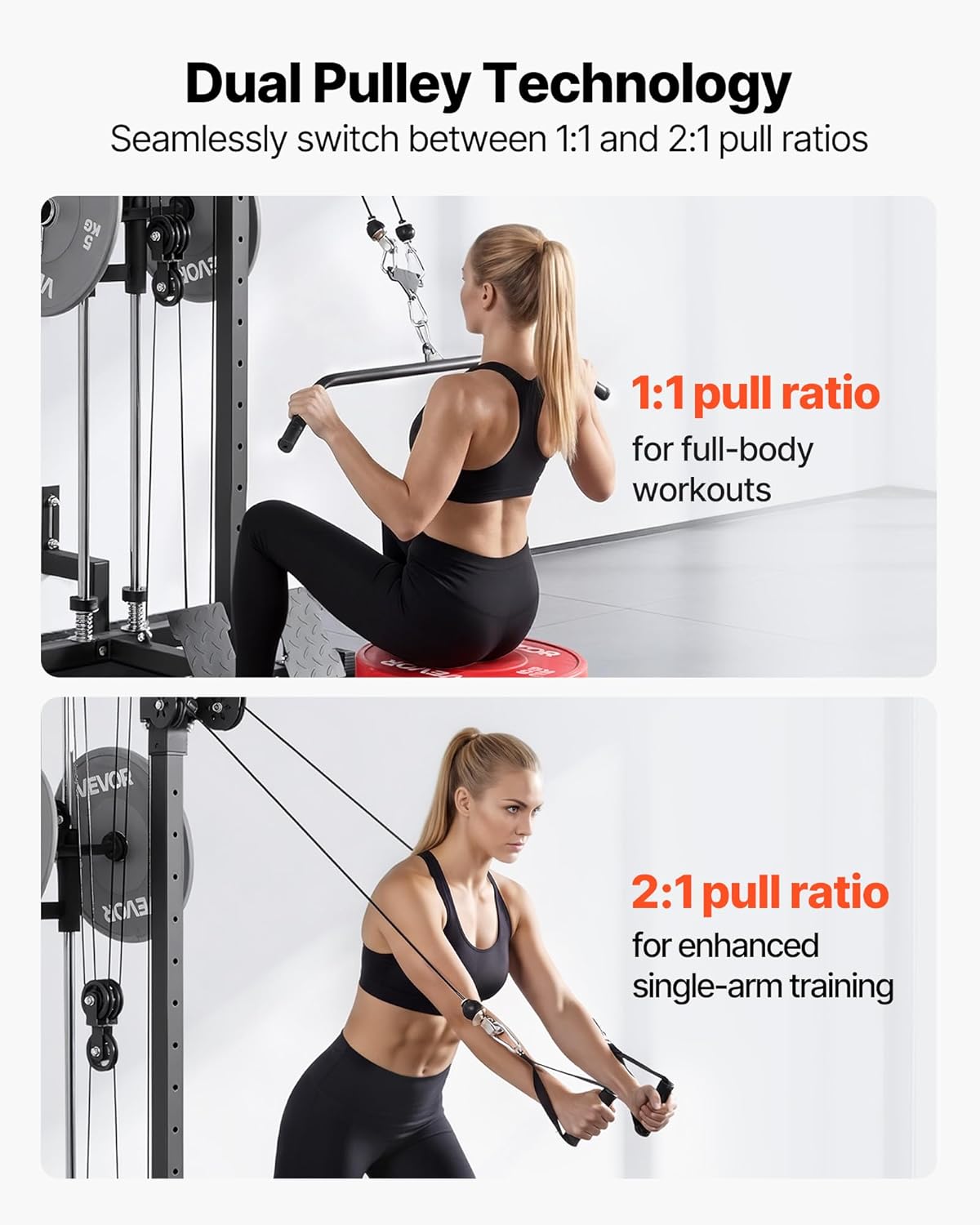 VEVOR LAT Pull Down Machine - 3-in-1 Cable Gym Equipment with 18-Level Height Adjustment | 500 lbs Capacity