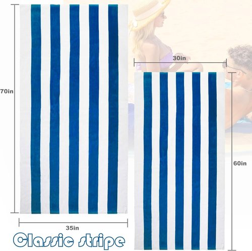 Exclusivo Mezcla Oversized Cabana Stripe Beach Towels - Super Absorbent & Soft Plush | 35x70 Inches, Ocean Blue