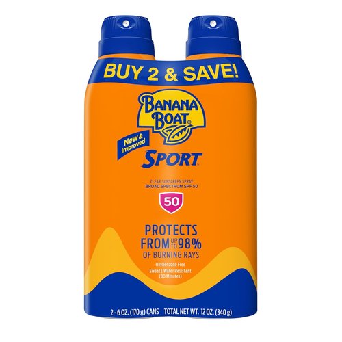 Banana Boat Sport Ultra SPF 50 Sunscreen Spray - Water Resistant, Oxybenzone Free | 6oz Twin Pack