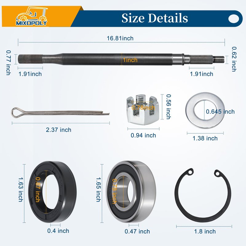 Mixopoly Driver & Passenger Side Golf Cart Rear Axle Shaft Replacement with Bearing Seal Kit for EZGO TXT Medalist Electric Models 1994-2013 Replace OEM 20377-G11, 20377-G12