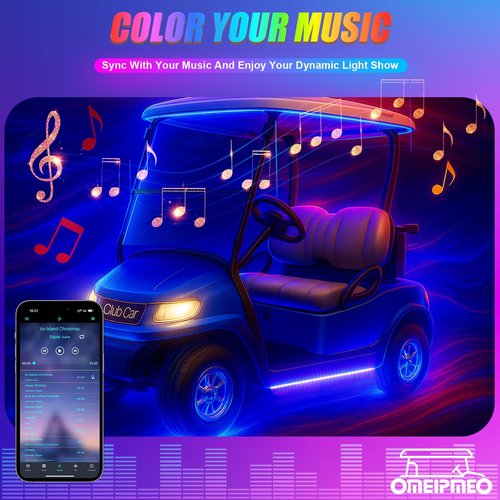 4PCS Golf Cart LED Underglow Light Kit, Golf Cart RGB Underbody Light Strip with APP&Remote Control, Multi-Mode, Music Sync, IP68 Waterproof, 9-16V Golf Carts Lighting Strip for Club Car EZGO YAMAHA