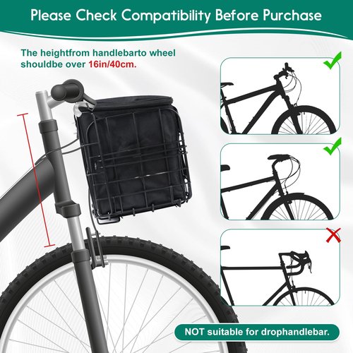 Large Capacity Folding Bike Basket Front/Rear, Heavy Duty Bicycle Basket with Removable Liner Bag, Deformation Resistant and Easy to Install (Bike Basket Front)