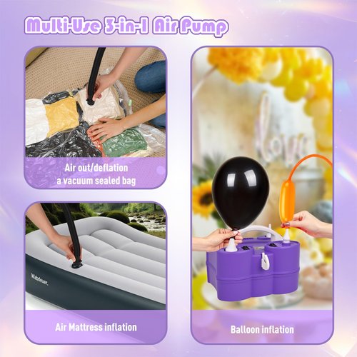 NuLink Balloon Pump 3-in-1 Electric Air Pump Dual Nozzle Blower for 260q Foil Latex Mylar Balloon Floats Mattress Compression Bag