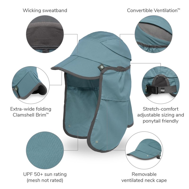 Sunday Afternoons Sun Guide Cap - Hat with Neck Flap - UV Protection - Womens & Mens Sun Hat - Ball & Baseball Cap with Neck Cover - Summer Hiking, Fishing, Running, Bluestone, S/M