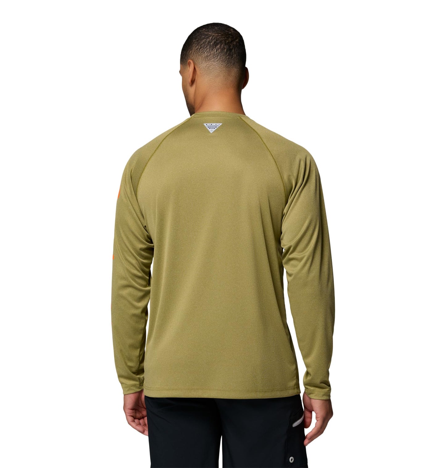 Columbia Men's PFG Terminal Tackle Long Sleeve Fishing Shirt, Grove Green Heather/Spark Orange Logo, 6X
