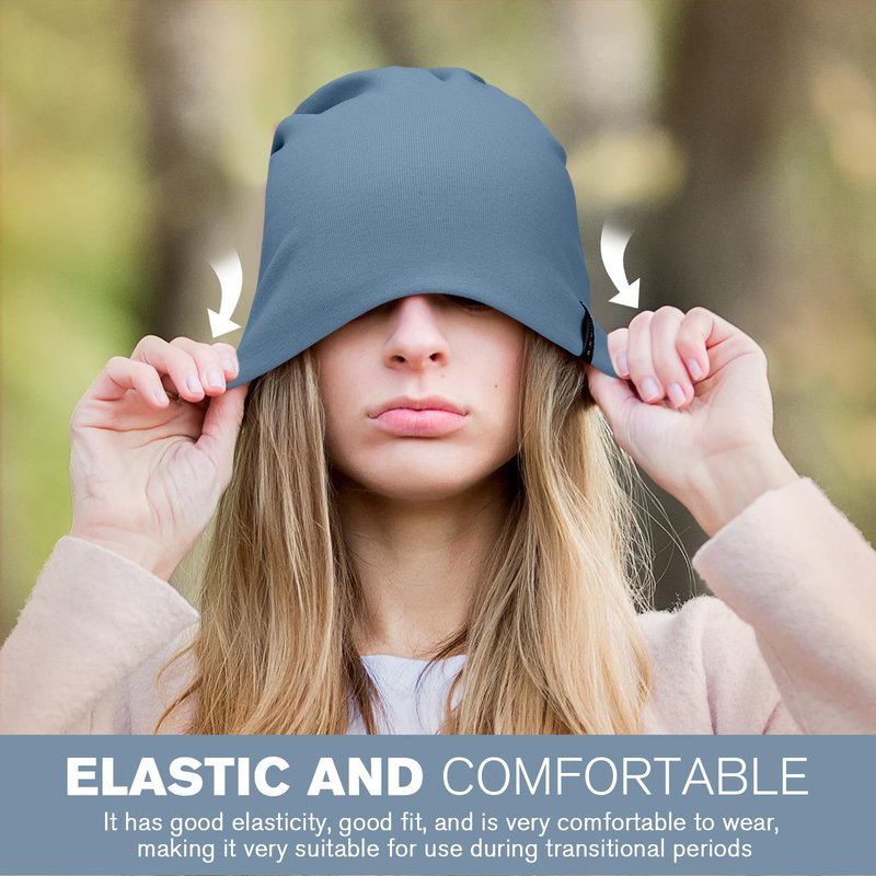 HAMUNI Slouchy Beanie for Women – Men Soft Breathable Cotton Beanie Hat, Double-Layered Lightweight Windproof Skull Cap, Classic Casual Beanie for Daily Wear & Transitional Seasons (Denim Blue)