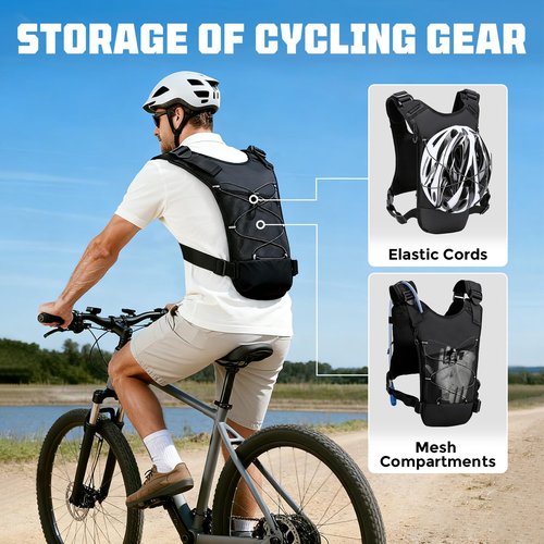 Running Hydration Vest with 2L Water Bladder， Lightweight Adjustable Hydration EDC Chest Pack for Men and Women, Water Backpack for Hiking, Cycling (Black)